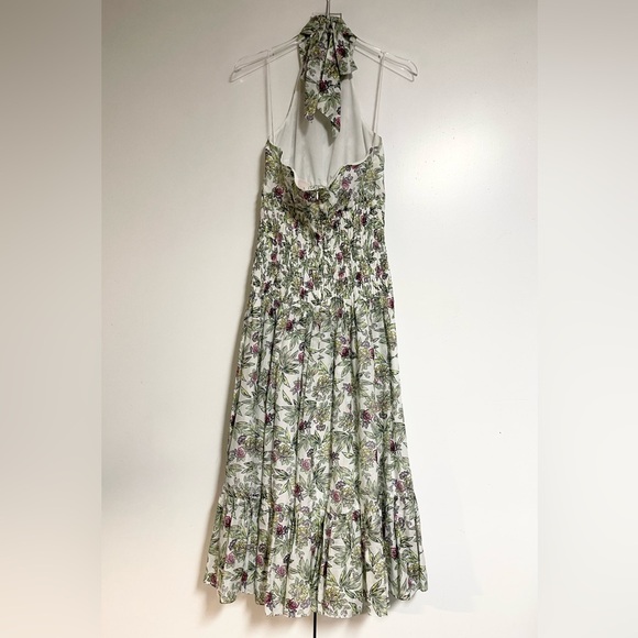 Cinq a Sept Dover Floral Midi Dress Sz 8 Halter Neck White Green Flare NEW $495 - Picture 5 of 13
